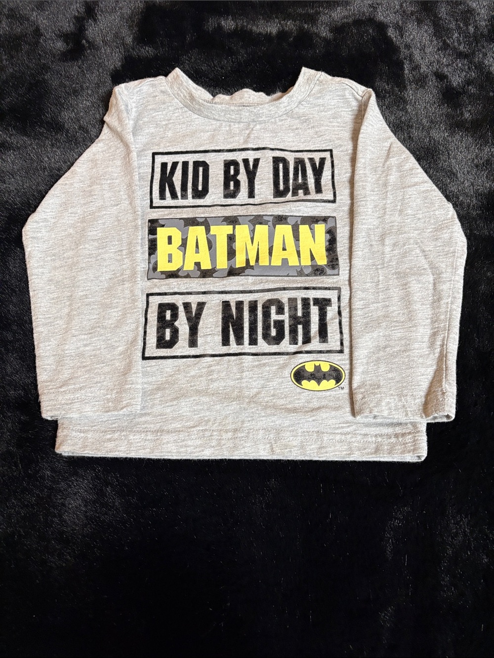 Batman Gray Long Sleeve Tee with Yellow Logo